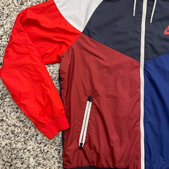 Nike Windbreaker Jacket Mens L Red Blue White ColorBlock WindRunner Lined Vented - Picture 5 of 10